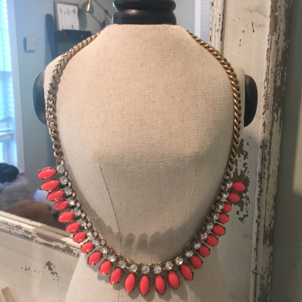 J. Crew coral and rhinestone necklace